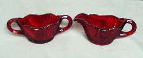 New Martinsville Crystal Eagle Ruby Sugar and Creamer